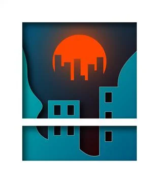 Vector window in paper art style Illustrazione stock