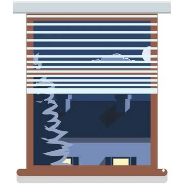 Vector window with view on neighbors house roof at night Ilustración de archivo