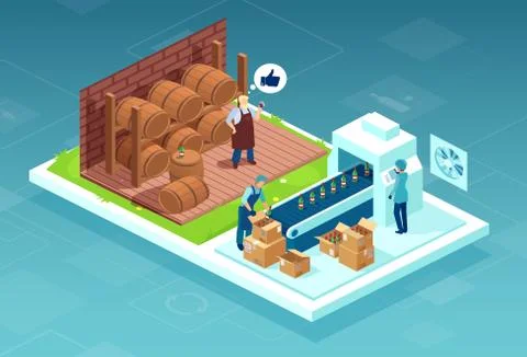 Vector of wine making and bottling process Stock Illustration