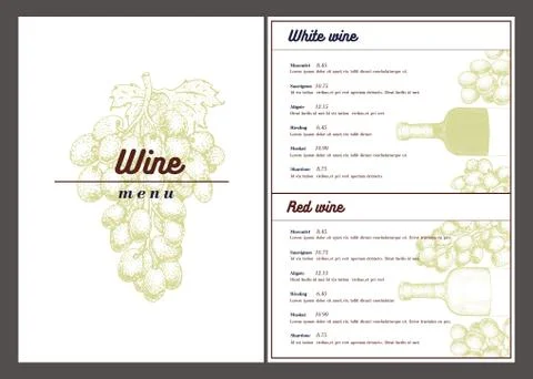 Vector wine menu template. Can be use as menu, wine card design. Retro hand Stock Illustration