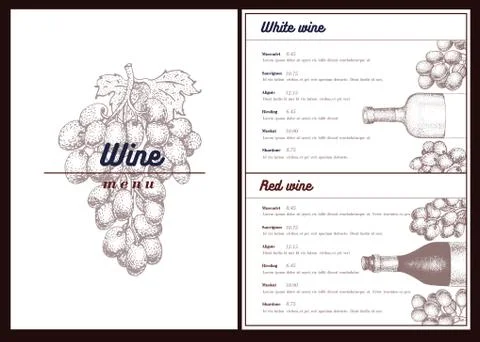 Vector wine menu template. Can be use as menu, wine card design. Retro hand d Stock Illustration