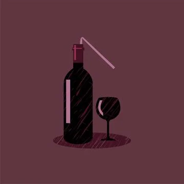 Vector wine straw in flat style. Digital art Stock Illustration