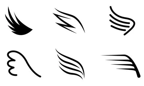 Vector wings icon set black and white. Stock Illustration