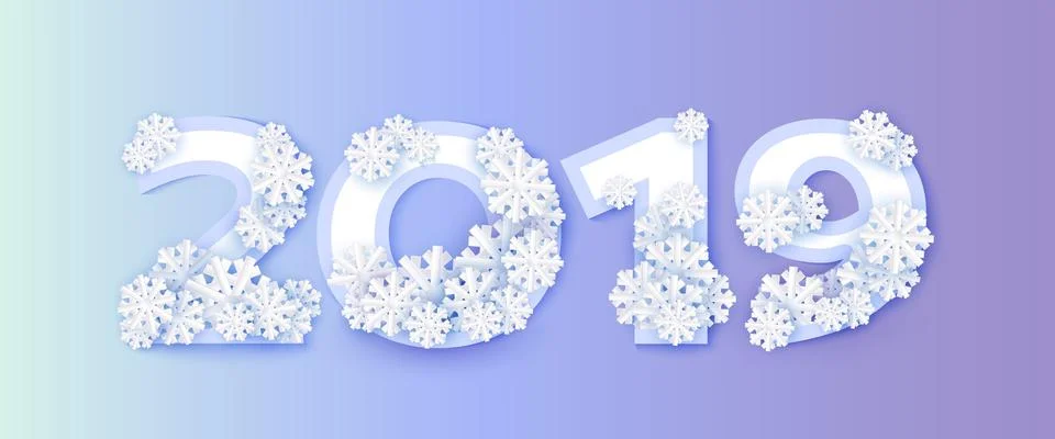 Vector winter 2019 new year numbers snowflake ice Stock Illustration