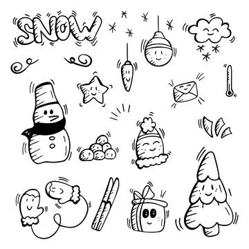 Vector winter and Christmas hand drawn doodles set Stock Illustration