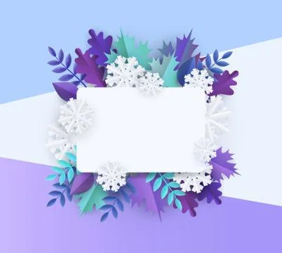 Vector winter background with leaves and snowflake Stock Illustration