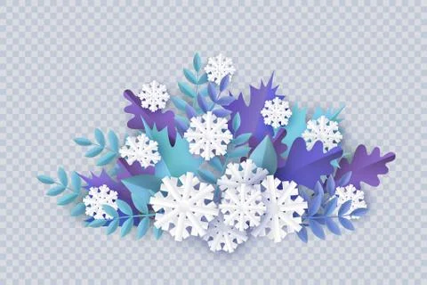 Vector winter background with leaves and snowflake Stock Illustration