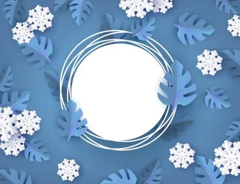 Vector winter background with leaves and snowflake Stock Illustration