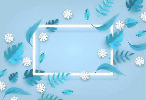 Vector winter background with leaves and snowflake Stock Illustration