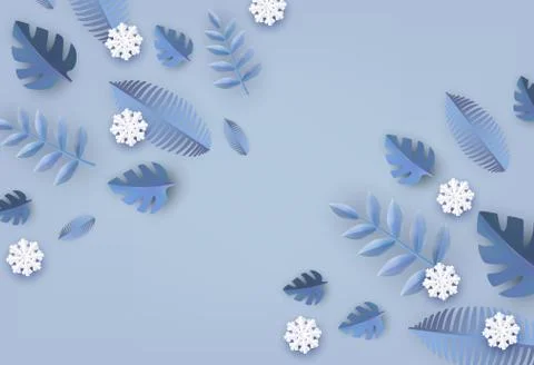 Vector winter background with leaves and snowflake Stock Illustration