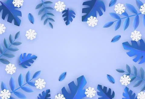 Vector winter background with leaves and snowflake Stock Illustration