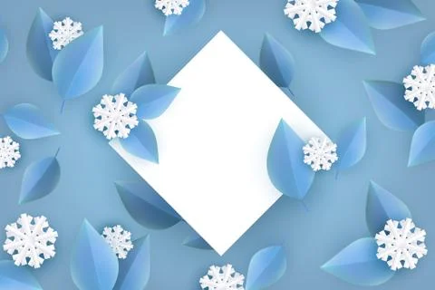 Vector winter background with leaves and snowflake Stock Illustration