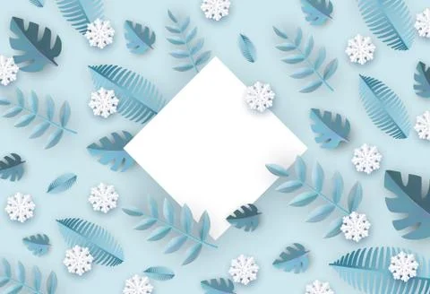 Vector winter background with leaves and snowflake Stock Illustration