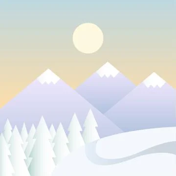 Vector winter background with mountains in a daytime Stock Illustration