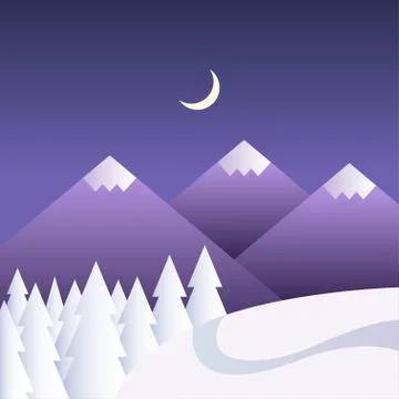 Vector winter background with mountains at night Stock Illustration