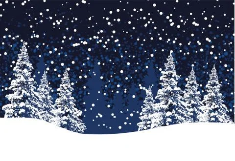 Vector winter christmas background with pine trees and snow Stock Illustration