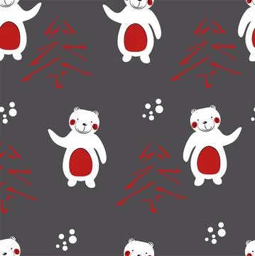 Vector. Winter Christmas seamless pattern. Christmas tree and bear. Stock Illustration