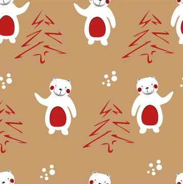 Vector. Winter Christmas seamless pattern. Christmas tree and bear. Illustrazione stock