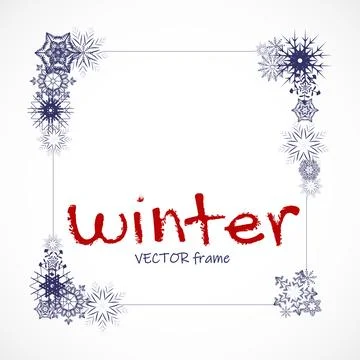 Vector Winter empty photo frame with Snowflakes. Blank celebration border. Stock Illustration
