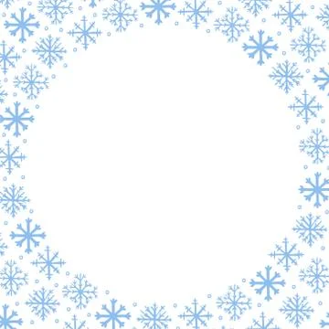 Vector winter frame background with blue hand drawn snowflakes on white Stock Illustration