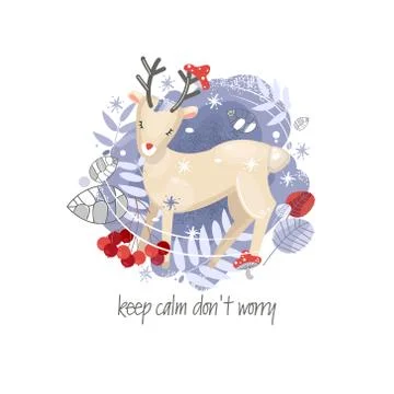 Vector winter illustration of hare. Winter elements of plants, grass mushrooms Illustrazione stock