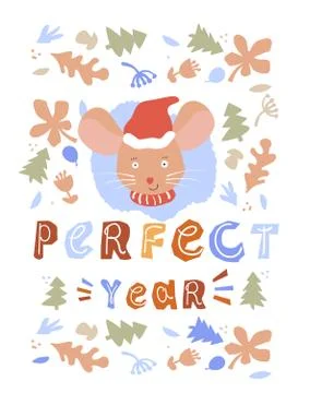 Vector winter illustration of hare. Winter elements of plants, grass mushrooms Illustrazione stock