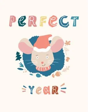 Vector winter illustration of hare. Winter elements of plants, grass mushrooms Stock Illustration