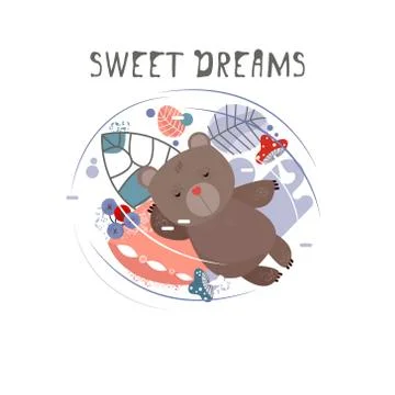 Vector winter illustration of a sleeping brown bear.Vector Stock Illustration
