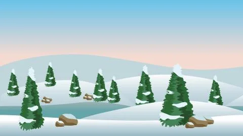 Vector winter landscape for cartoon or game scene background Stock Illustration