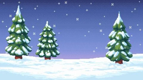 Vector winter landscape with snowy pine trees and falling snowflakes 스톡 일러스트