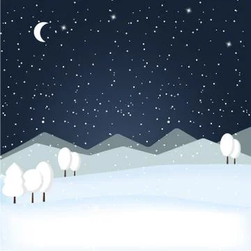Vector of winter night landscape. Stock Illustration