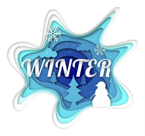 Vector Winter in paper art style Stock Illustration