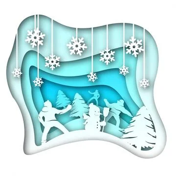 Vector winter in paper art style Stock Illustration