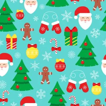 Vector winter pattern with Santa Claus and Christmas decor elements. Illustrazione stock
