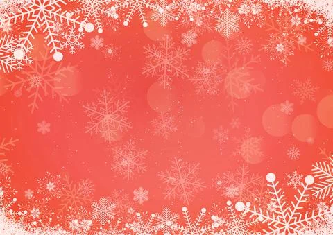 Vector winter red gradient Christmas background snowflake and snow border Illustrazione stock