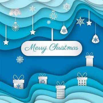 Vector winter scene with snowflakes and snow in carving style blue gradient Illustrazione stock
