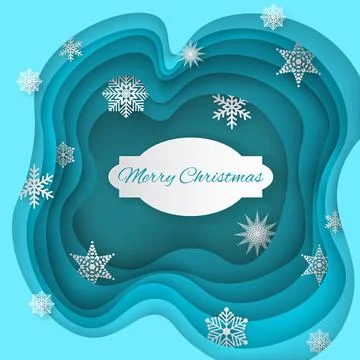 Vector winter scene with snowflakes and snow in carving style blue gradient 스톡 일러스트