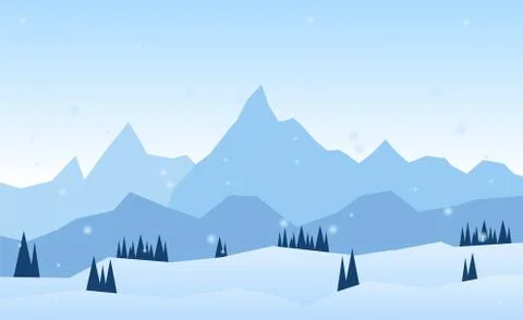 Vector of winter scene, white snow, mountains and blue sky. Illustrazione stock