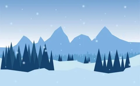 Vector of winter scene, white snow, mountains and blue sky. Stock Illustration