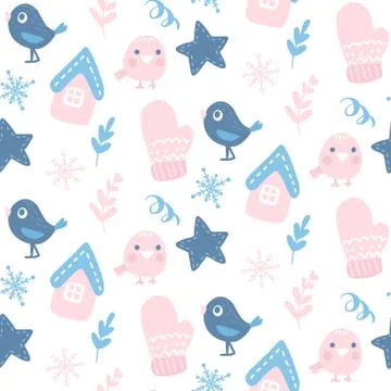 Vector winter seamless pattern. Cute background with holiday symbols. Illustrazione stock