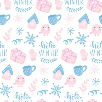 Vector winter seamless pattern. Cute background with holiday symbols. Illustrazione stock