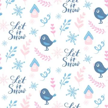 Vector winter seamless pattern. Cute background with holiday symbols. Stock Illustration