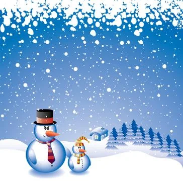 Vector winter  snowmen Stock Illustration