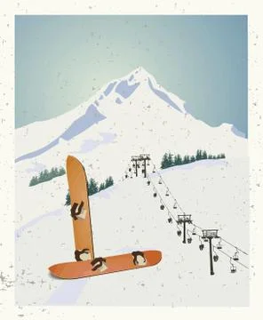 Vector winter themed template with wooden old fashioned snowboards in the snow Stock Illustration