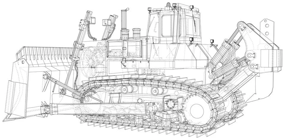 Vector Wire-frame Bulldozer. The layers of visible and invisible lines are 스톡 일러스트