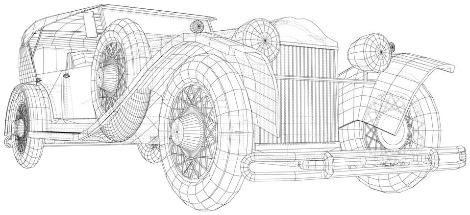 Vector Wire-frame Classic car. The layers of visible and invisible lines are Stock Illustration