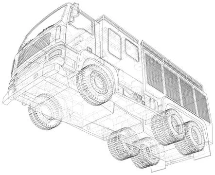 Vector Wire-frame Fire truck. The layers of visible and invisible lines are Stock Illustration