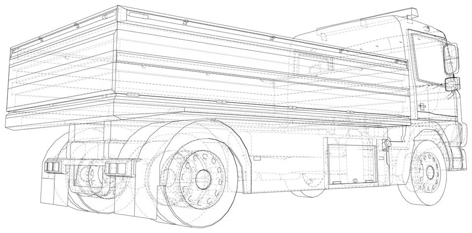 Vector Wire-frame Flatbed truck. The layers of visible and invisible lines are 库存插图