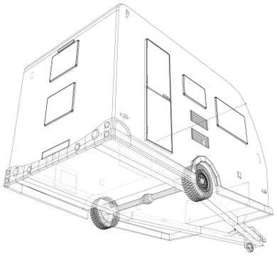 Vector Wire-frame isolated Camper Van on background. Vector rendering of 3d Illustrazione stock