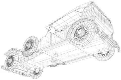Vector Wire-frame isolated Classic car on background. Vector rendering of 3d Stock Illustration